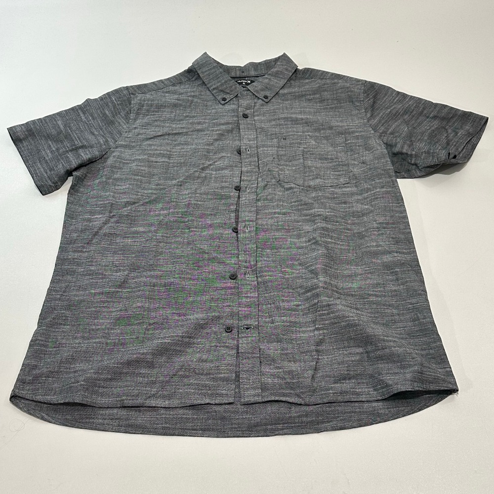 Hurley Men's Classic Fit Short Sleeve Button‎ Up Dress Shirt, Gray, Size XL